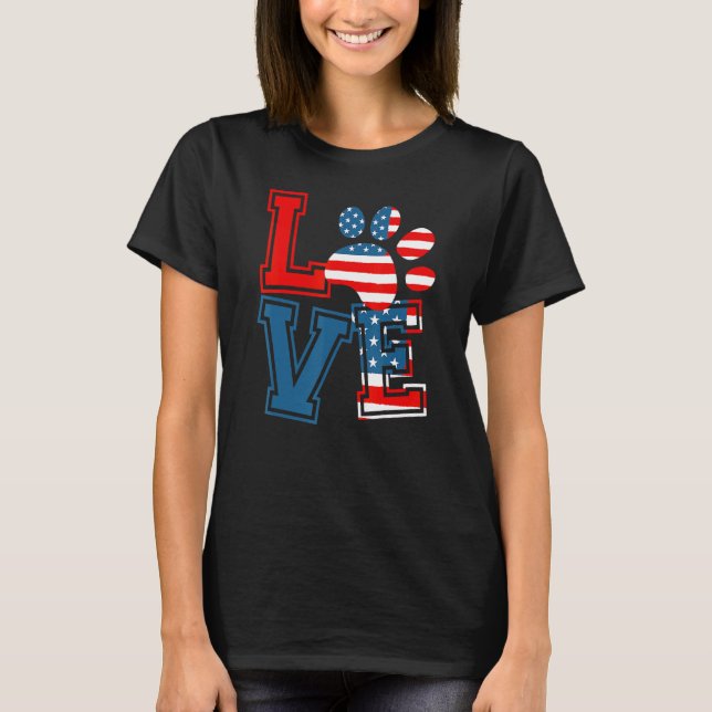 T-shirt LOVE USA American Flag Pet  Happy Memorial Day 4th (Devant)