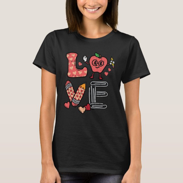 T-shirt Love Valentines Day Apple Retro School Pre K Teach (Devant)