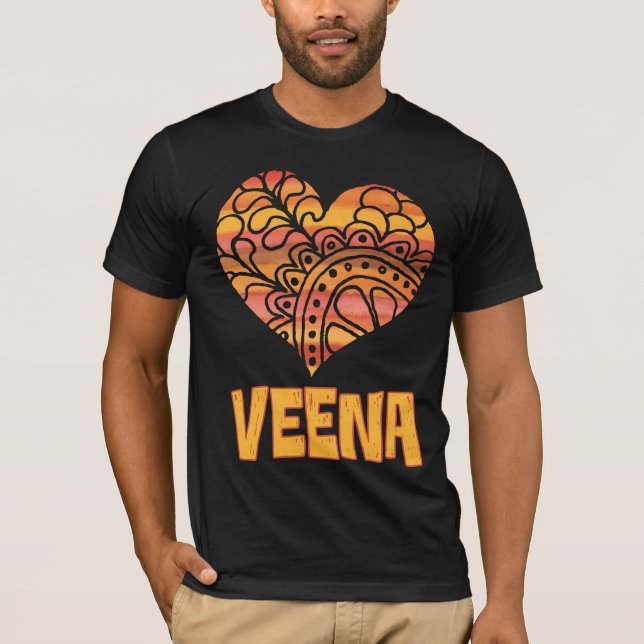 T-shirt Love Veena Orange Mandala Heart Musique indienne (Devant)
