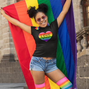 T-shirt Love Wins Cœur Arc-en-Ciel Femme Noir