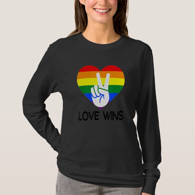 T-shirt Love Wins Rainbow Drapeau Coeur Gay pride Lesbian  (Devant)