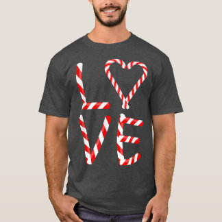 T-shirt Love Word Made Of Candy Canes Heart Christmas 672