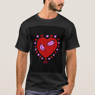 T-shirt Lovely Heart Kisses Homme's Basic Black T Shirt
