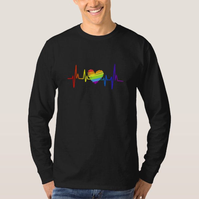 T-shirt Lovely Lgbt Gay pride Heartbeat Lesbian Gays Love (Devant)