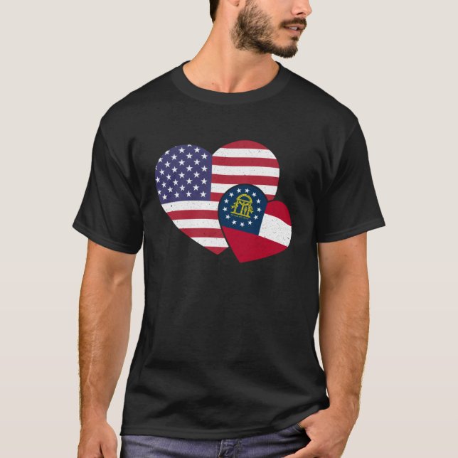 T-shirt Loving USA & Georgia Local Flag Heart Proud Americ (Devant)