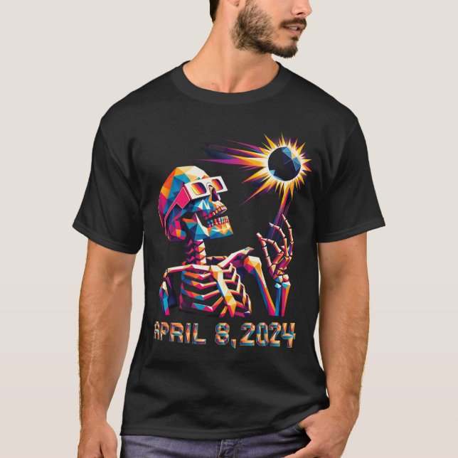 T-shirt Low Poly Total Eclipse 8 avril 2024 Squelette (Devant)