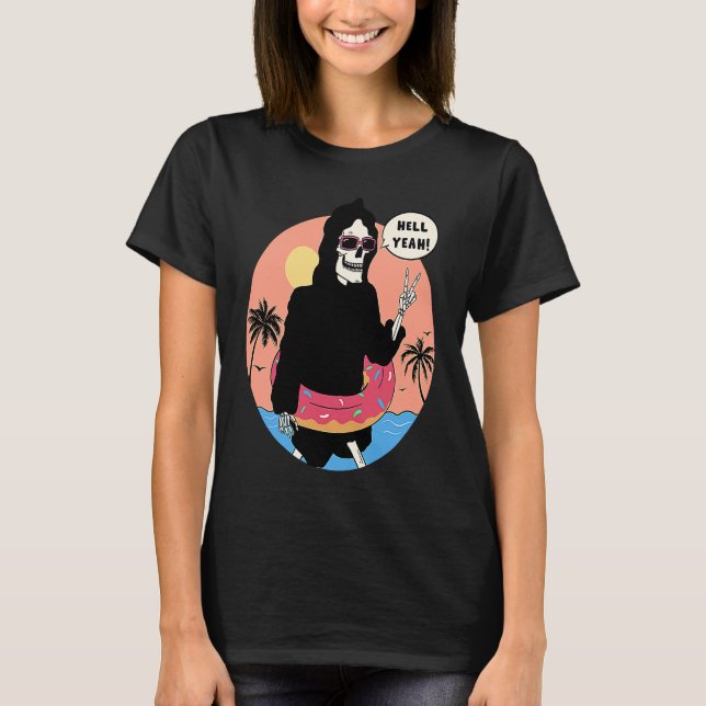 T-shirt Lowbrow art Macabre Style Grim Reaper Beach (Devant)
