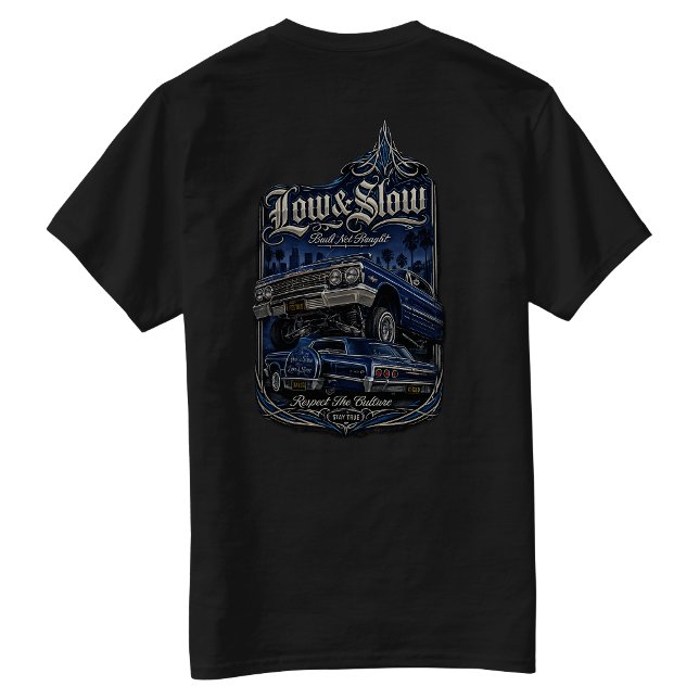 T-shirt Lowrider fait pas acheté coup dans le dos (Lowrider Built Not Bought back-hit T-shirt)