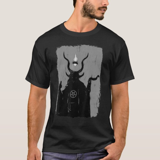 T-shirt Lucifer Porteur Léger Satanic Occult Baphomet Chèv (Devant)