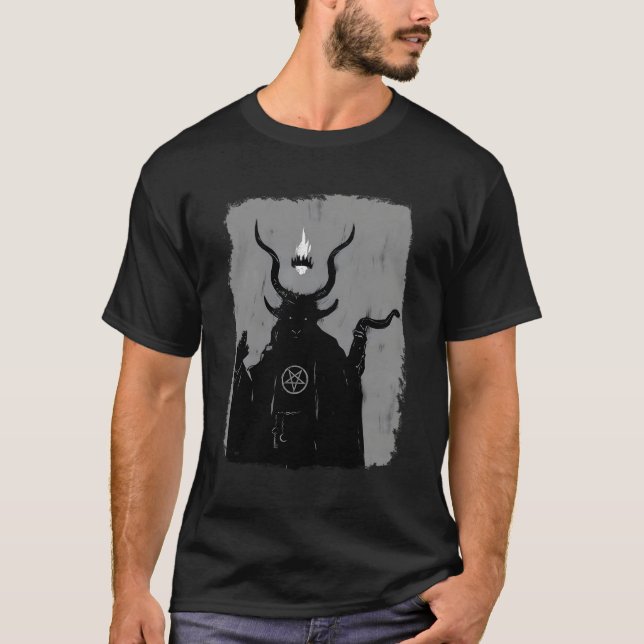 T-shirt Lucifer Porteur Léger Satanic Occult Baphomet Chèv (Devant)