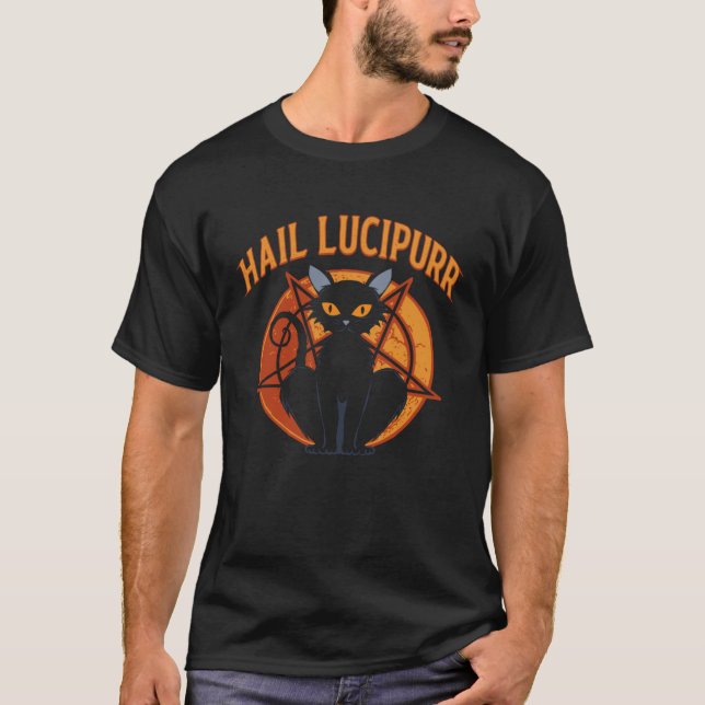 T-shirt Lucipurr  Satanic Baphomet Occult Gothic Demon Cat (Devant)