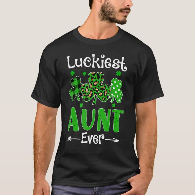 T-shirt Luckiest Aunt Ever Patricks Day Shamrock Leopard P (Devant)