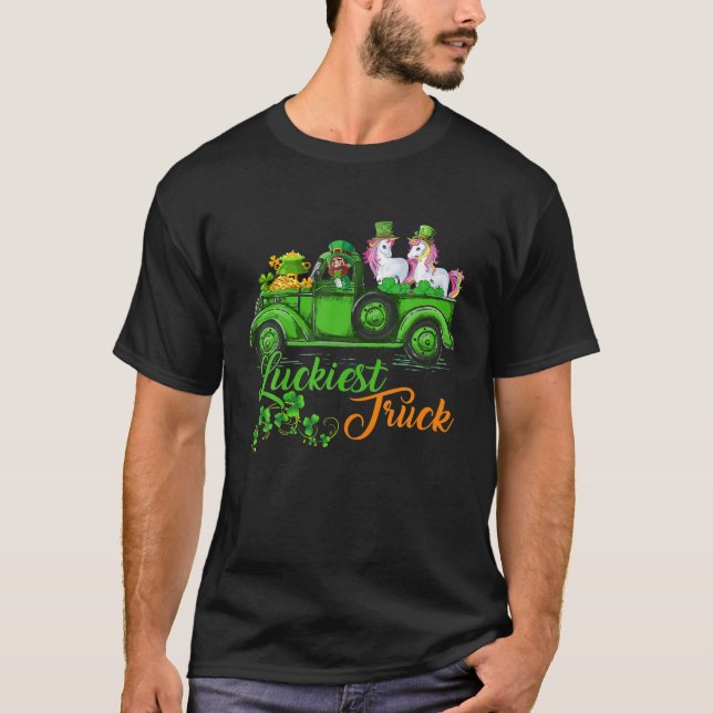 T-shirt Luckiest Camion St Patrick's Day Leprechaun Unicor (Devant)