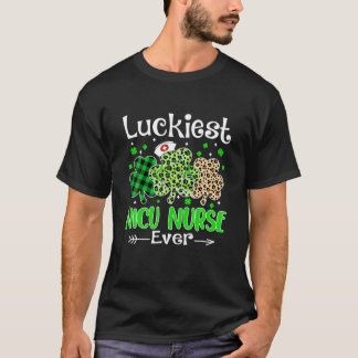 T-shirt Luckiest NICU Nurse Jamais Shamrock Leopard St Pat