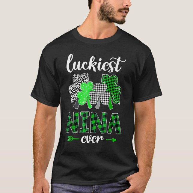 T-shirt Luckiest Nina Ever Shamrock Green Plaid St Patrick (Devant)