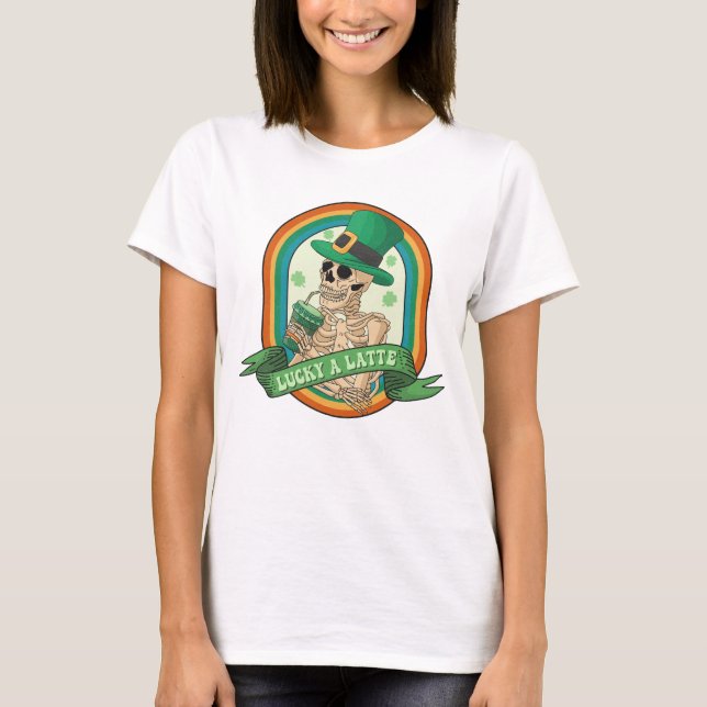T-shirt Lucky A Latte - Squelette, Café et Cloches (Devant)