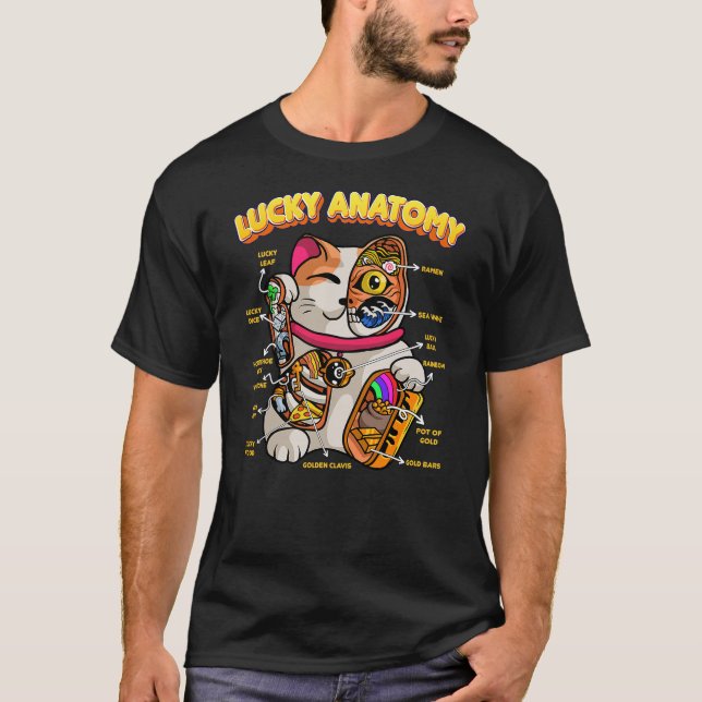T-shirt Lucky Anatomy Funny Maneki Neko Lucky Cat Anatomy  (Devant)