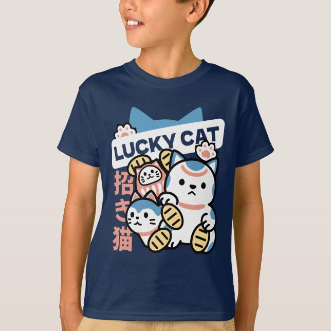 T-shirt Lucky Cat Art – Maneki Neko with Gold Coin (Devant)