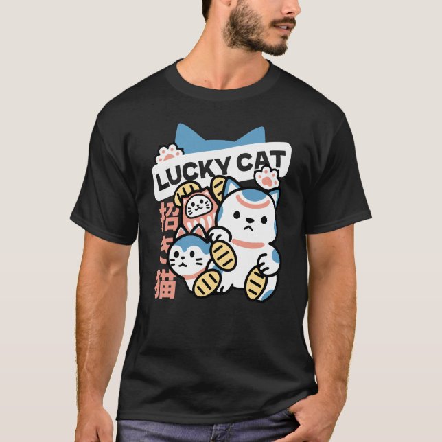 T-shirt Lucky Cat Art – Maneki Neko with Gold Coin (Devant)