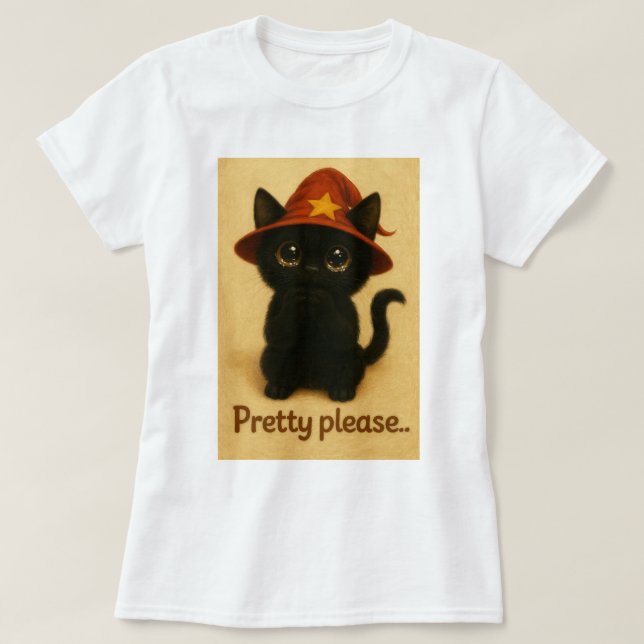 T-shirt Lucky Cat Emi – Kawaii Begging Pose Witch Cat (Design devant)