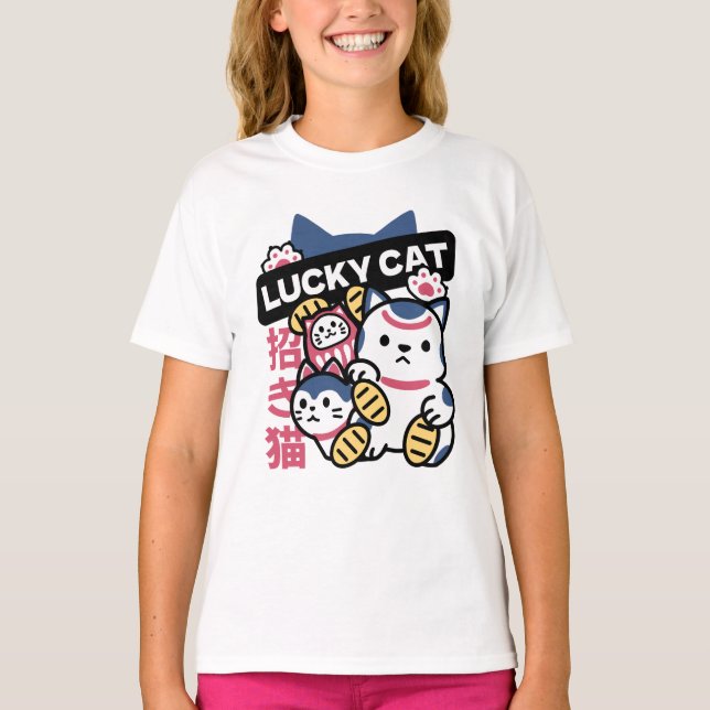 T-shirt Lucky Cat Maneki Neko – Japanese Fortune Cat  (Devant)
