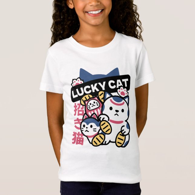 T-Shirt Lucky Cat Maneki Neko – Japanese Fortune Cat  (Devant)