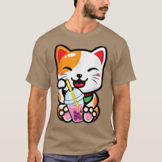 T-shirt Lucky Cat Shirt Cat Boba Tea Bubble Tea Anime Kawa
