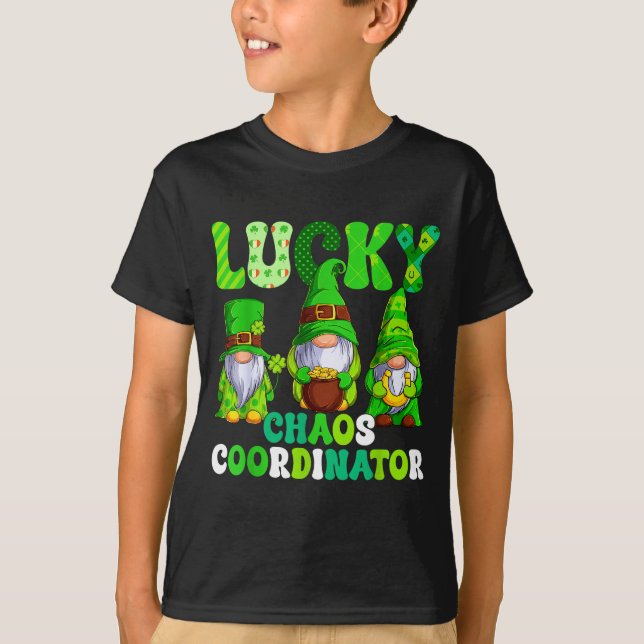 T-shirt Lucky chaos coordinator shamrock leopard gnomes (Devant)
