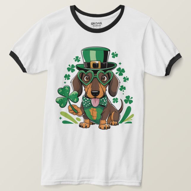 T-shirt Lucky Dachshund St Patrick's Day Shamrock Chien Lo (Design devant)