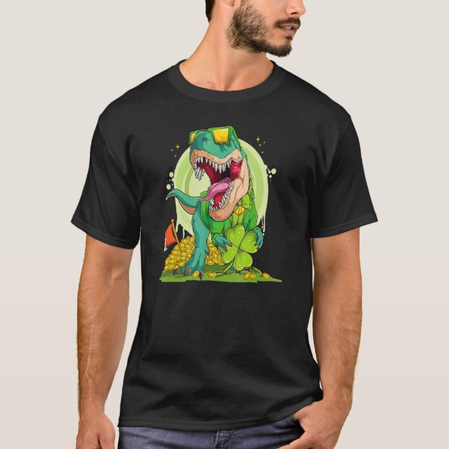 T-shirt Lucky Dinosaur T Rex Leprechaun Clover Irish Sungl (Devant)