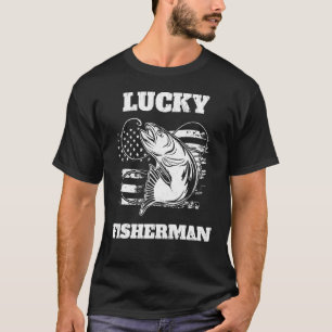 T-shirt Lucky Fisherman American Flag Lake Pêche Hobby A