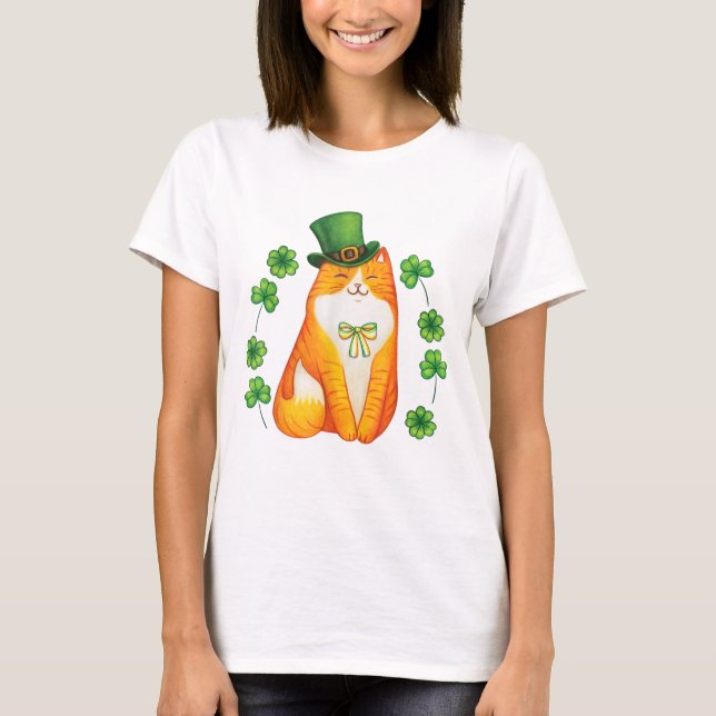T-shirt Lucky Ginger Kitty St patrick (Devant)