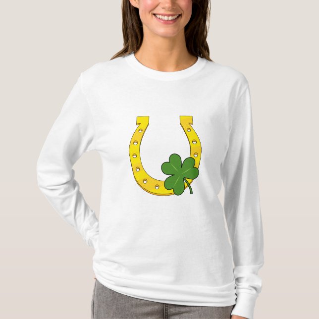T-shirt Lucky Golden Horseshoe avec Shamrock en blanc (Devant)