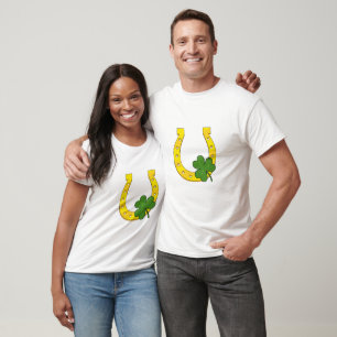 T-shirt Lucky Golden Horseshoe avec Shamrock en blanc