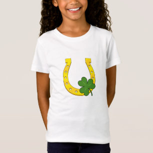 T-Shirt Lucky Golden Horseshoe avec Shamrock en blanc