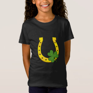 T-Shirt Lucky Golden Horseshoe avec Shamrock sur noir