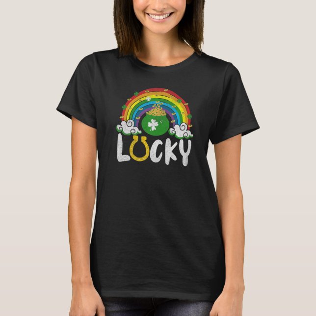 T-shirt Lucky Horseshoe Rainbow Funny St. Patrick' Day Pré (Devant)