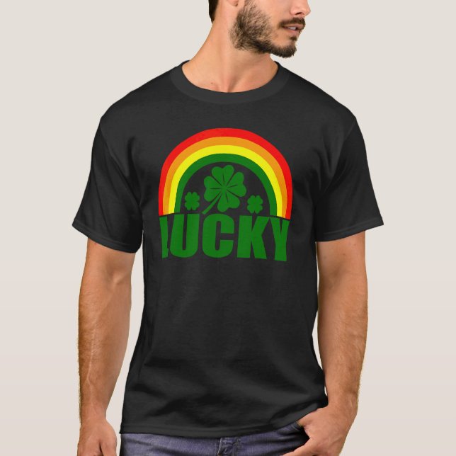 T-shirt Lucky Irish Four Leaf C St Patrick's Day Rainbow (Devant)