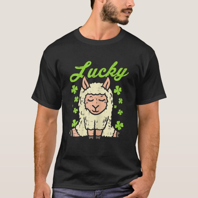 T-shirt Lucky Irish Llama Shamrock St Patrick Day Animal G (Devant)