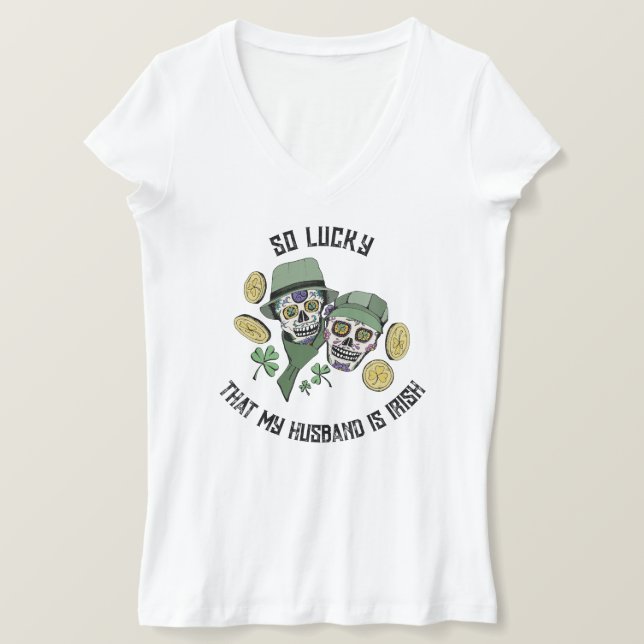 T-shirt Lucky Irish Love Cadeau pour Femme Irlandais Skuls (Design devant)