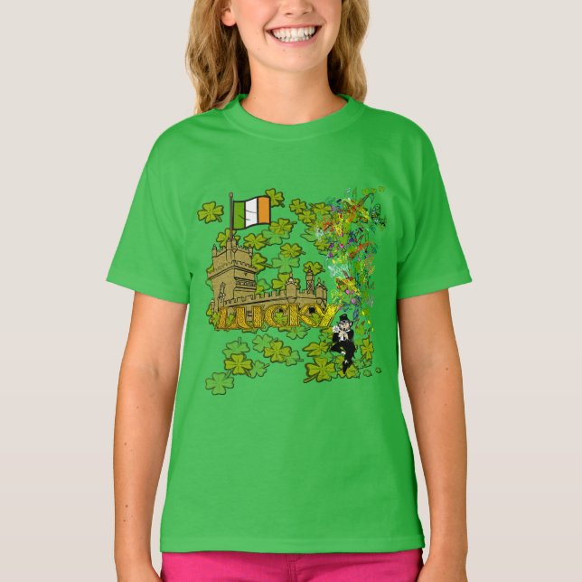 T-shirt Lucky Leprechaun et son château irlandais (Devant)