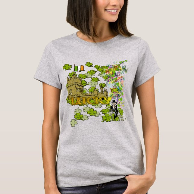T-shirt Lucky Leprechaun et son château irlandais (Devant)