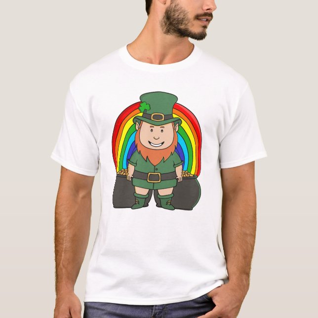 T-shirt Lucky Leprechaun with Rainbow Pot of Gold (Devant)