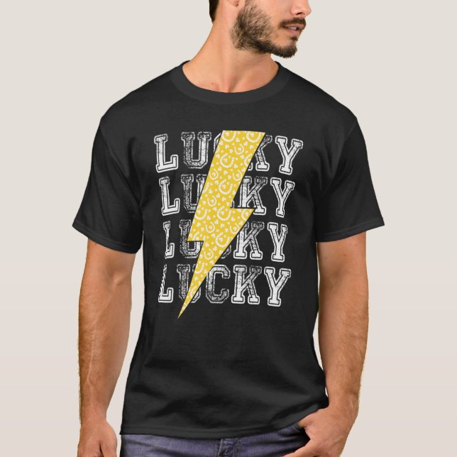 T-shirt Lucky Lightning Bolt St  Patrick's Day C Horseshoe (Devant)