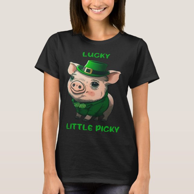 T-shirt Lucky Little Picky Pig St Patricks Day Irish Lepre (Devant)