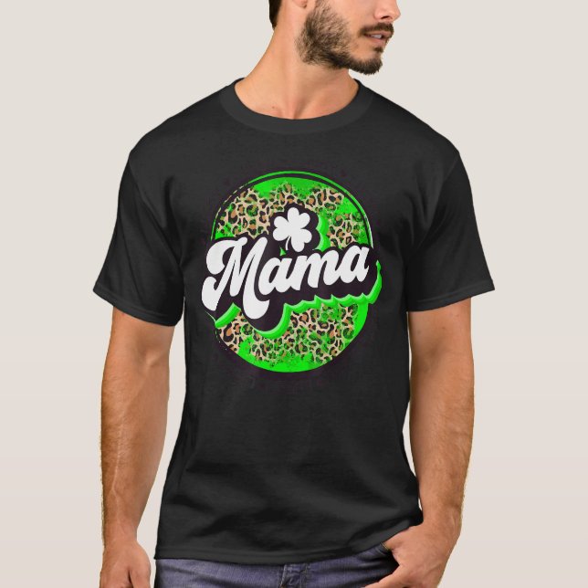 T-shirt Lucky Mama Circle Leopard Shamrock St Patrick Pour (Devant)