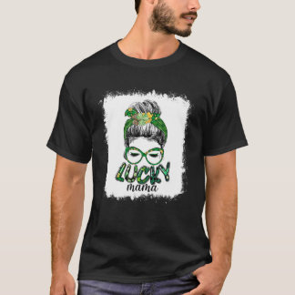T-shirt Lucky Mama Messy Bun Cheveux Irlandais St Patrick'