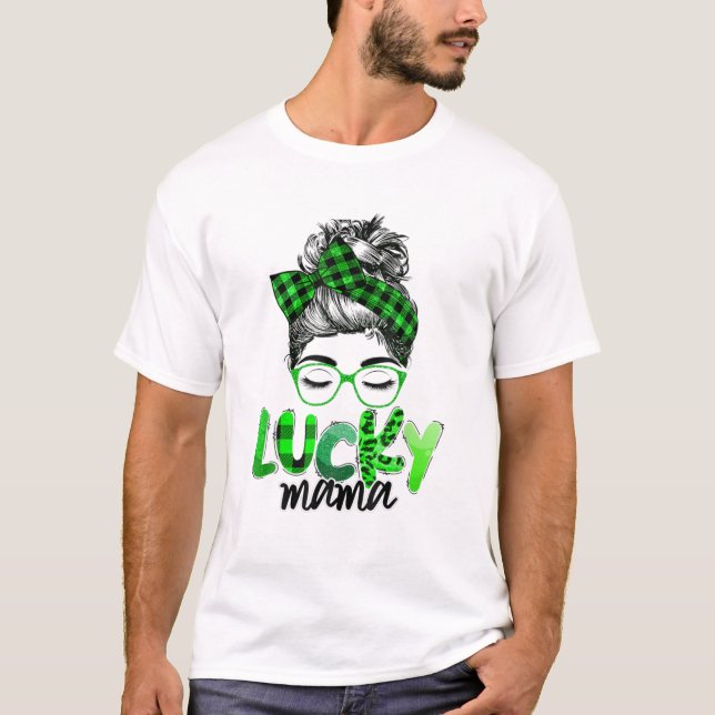 T-shirt Lucky Mama St. Patrick's Day Maman Buffalo Plaid (Devant)