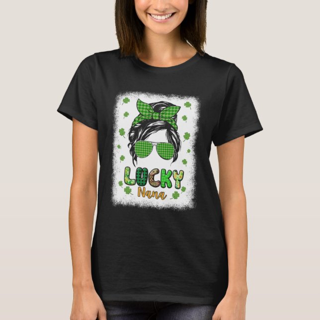 T-shirt Lucky Nana Messy Bun St Patricks Day for Women (Devant)