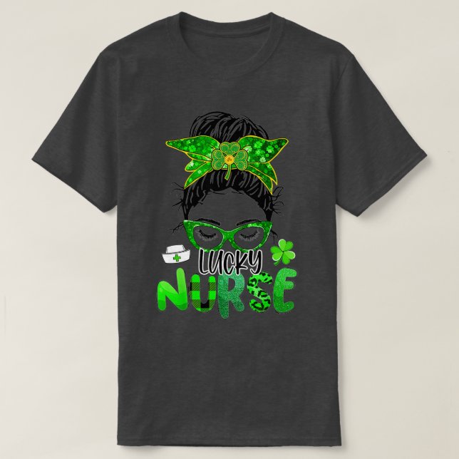 T-shirt Lucky Nurse St Patrick's Day Nurse Shamrock Messy (Design devant)